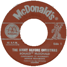Ronald McDonald's Night Before Christmas 45RPM Record