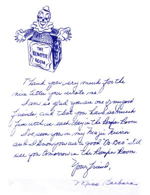 Letter From Miss Barbara to Linda Bolick (Courtesy:LINDA BOLICK)