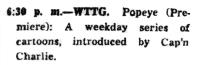 Post TV Listing For 3-8-58 Premiere of Cap'n Tugg Show